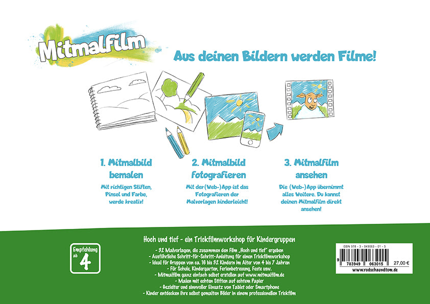 Hoch und tief – Mitmalfilm-Buch